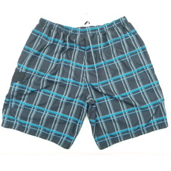 Speedo Mens Blue Black Plaid Swim Trunks - Picture 5 of 6
